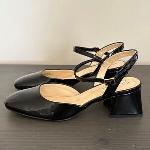 Jessica Simpson black patent slingback block-heel‎ pumps size 8.5